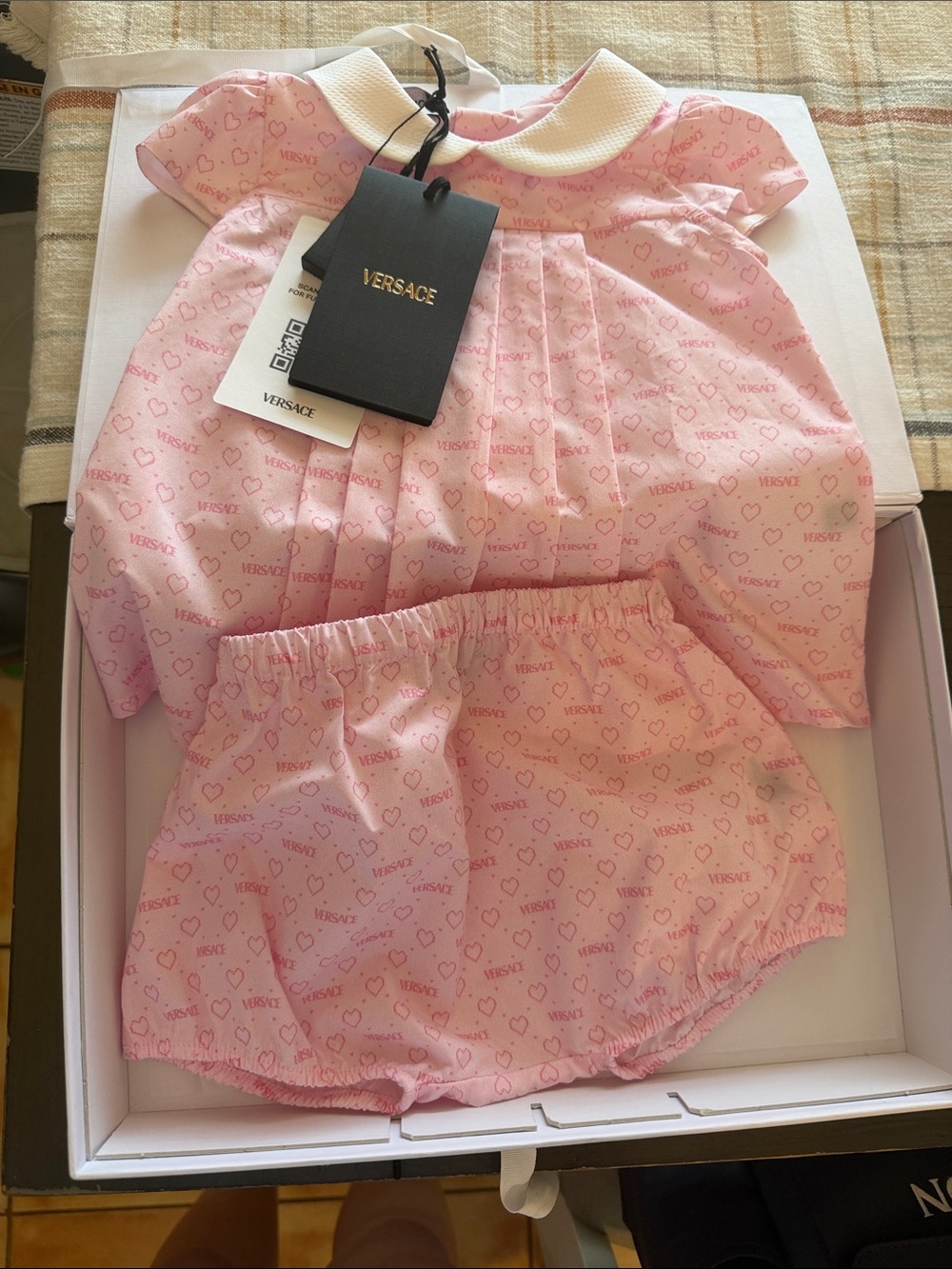 Versace Pink Heart Logo Two-Piece Kids Pajama Set